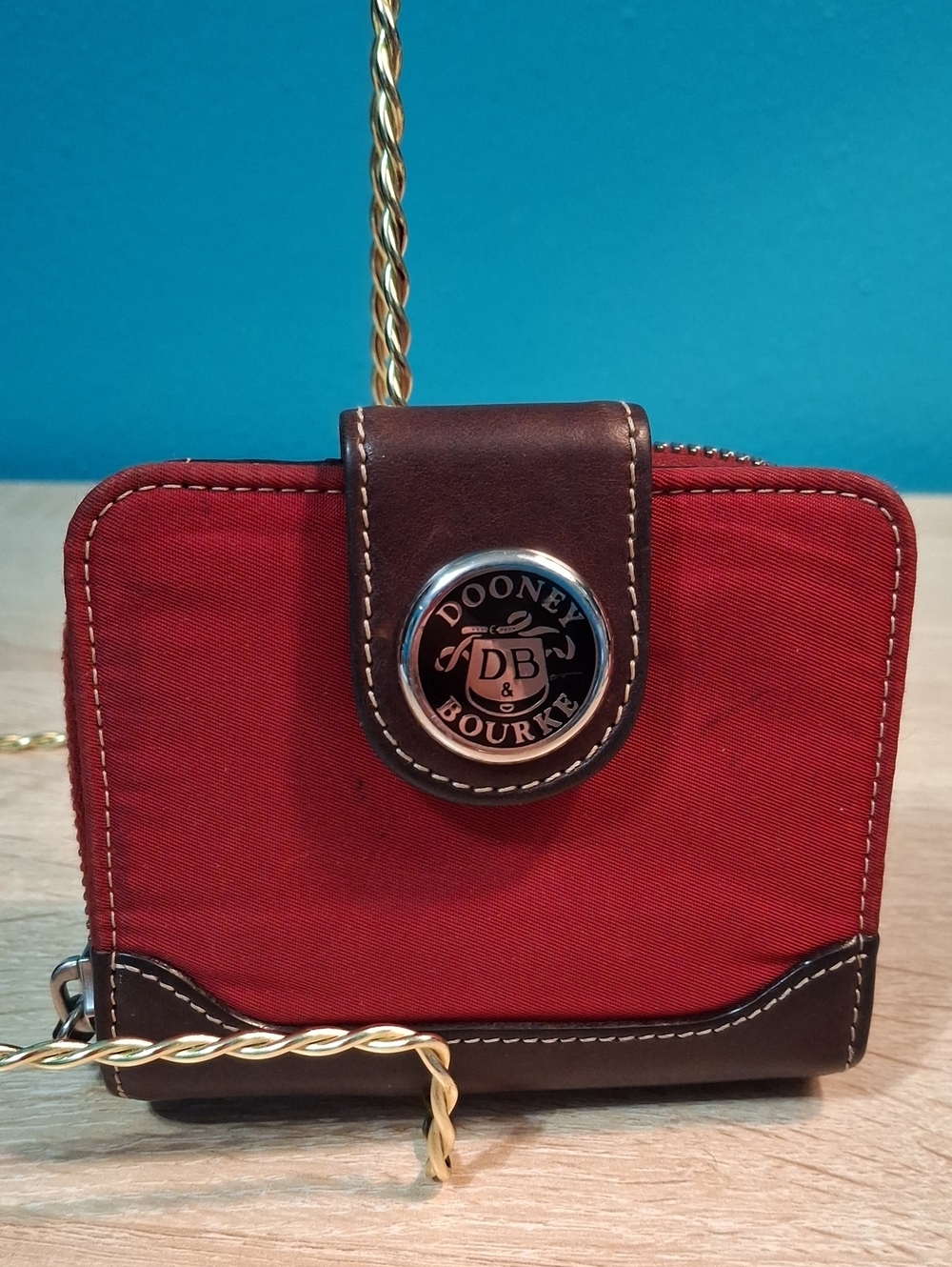 Dooney & Bourke Wayfarer Nylon Red Wallet with Brown Leather Trim Vintage